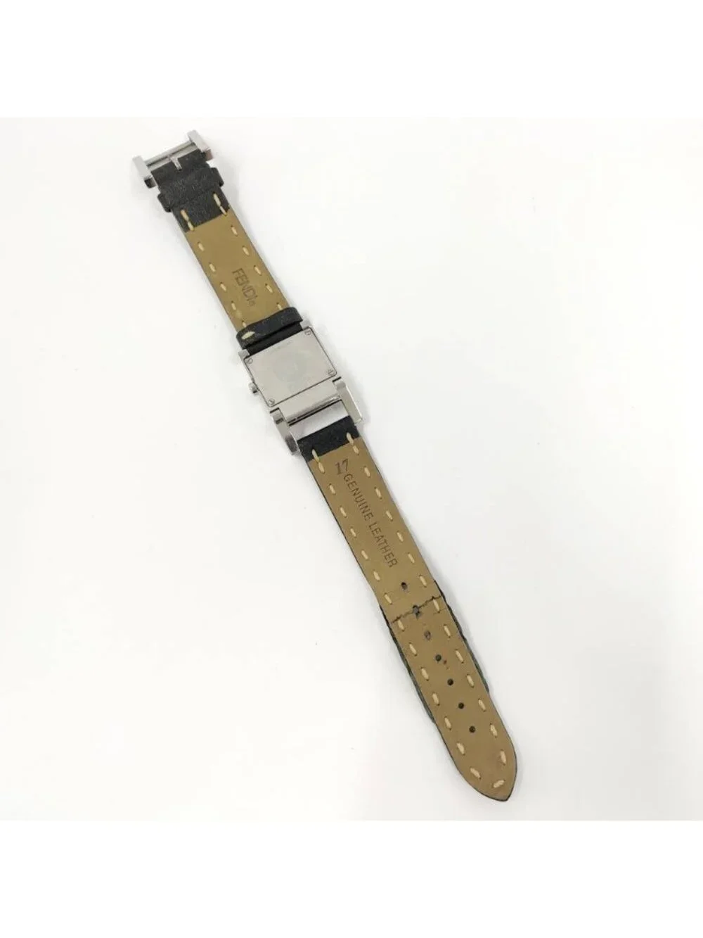 Fendi Watch Orologi Square SS Quartz Leather Black Dial